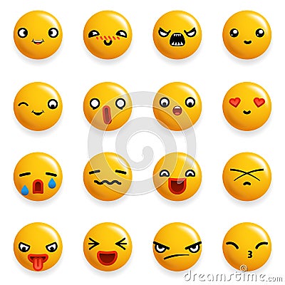 Smile Emoticon Icons Set Isolated 3d Realistic Design Vector Illustration Vector Illustration