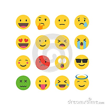 Smile emotions icons vector, simple flat round faces signs in different styles Vector Illustration