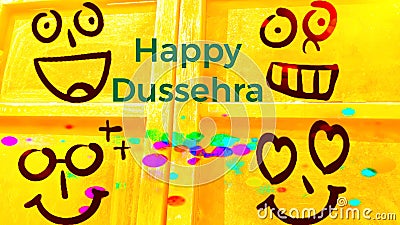 Smile Face Happy Dussehra Illustration Image. Background Is Beautiful Yellow Stock Photo