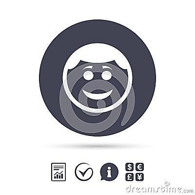 Smile face icon. Smiley with hairstyle symbol. Vector Illustration