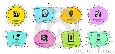 Smile face, Scroll down and Heart icons set. Attachment, Group and Organic product signs. Vector Vector Illustration