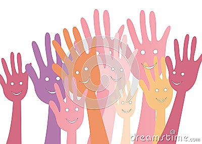 Smile faces on colorful palms Vector Illustration