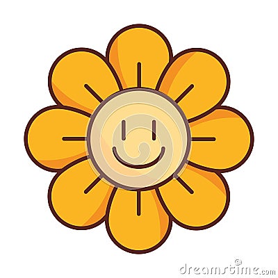 smile flower cartoon retro Vector Illustration