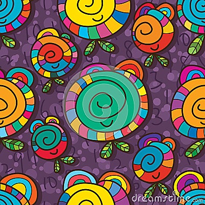 Smile flower clock happy 24 hour seamless pattern Vector Illustration