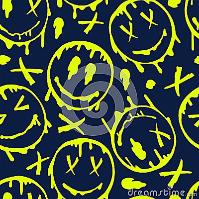 Smile flowing smiling face seamless pattern. Seamless distorted melting smiley face illustration pattern. Wallpaper or Vector Illustration