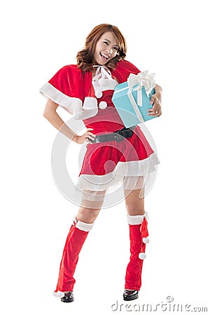 Smile happy Asian Christmas girl hold gift box Stock Photo