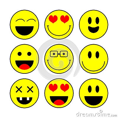 Smile icon set, vector. Emotion icons. Smile icons vector illustration isolated on white background. Cartoon Illustration