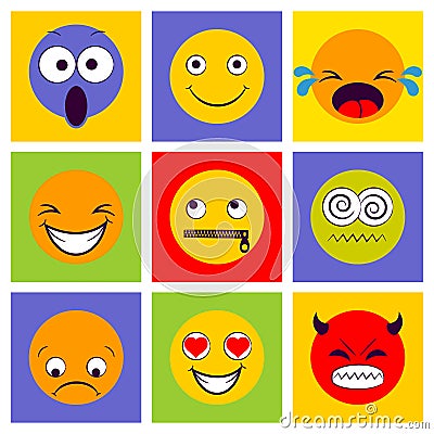 Smile icon. Smiley faces expressing different feelings. Vector Illustration