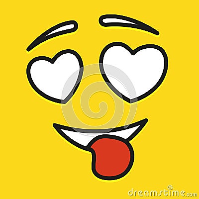 Smile icon template design. In love emoticon vector logo on yellow background. Face line art style. Shows a tongue. Vector Illustration