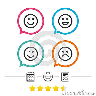 Smile icons. Happy, sad and wink faces. Vector Illustration