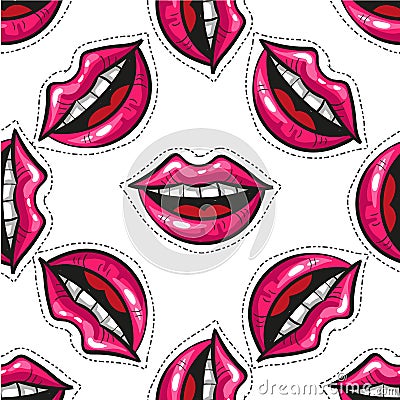 Smile, lips, teeth, mouth, kiss. Seamless background pattern Vector Illustration