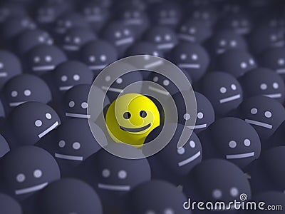 Smile in the middle of grey crowd Stock Photo