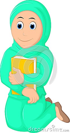 Smile muslim women praying with Hugging a Book Stock Photo