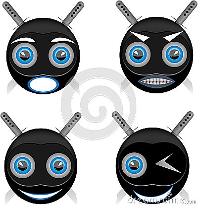 Smile ninja, blue stroke Vector Illustration