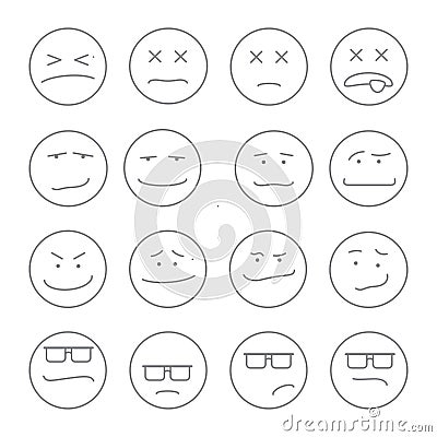 Smile set emoticons outline Stock Photo