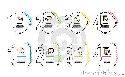 Smile, Share and Receive mail icons set. Divider document sign. Socila media, Follow network, Incoming message. Vector Vector Illustration