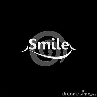 Smile text with smiling mouth icon isolated on black background Vector Illustration