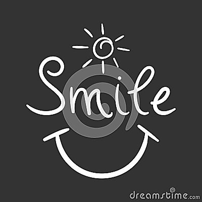 Smile text vector icon. Hand drawn illustration on black background. Vector Illustration