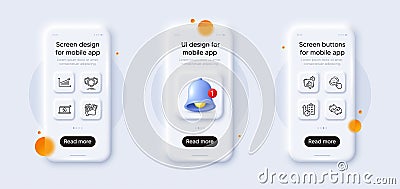 Smile, Timer and 5g notebook line icons pack. For web app. 3d phone mockups. Vector Stock Photo