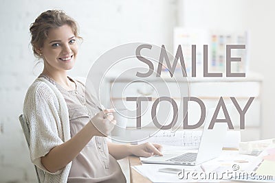 Smile today. Motivational image Stock Photo