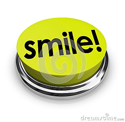 Smile Word Yellow Button Funny Humor Good Spirits Stock Photo