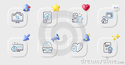 Smile, Work home and Hdd line icons. For web app, printing. Vector Vector Illustration