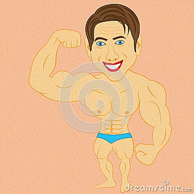 Bodybuilder man shows his body Cartoon Illustration