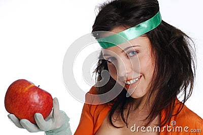 Smiled girl with apple Stock Photo