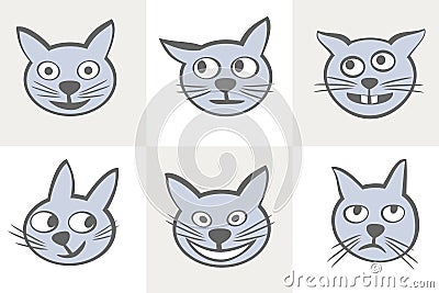 Smiles cats icon set. Vector Illustration