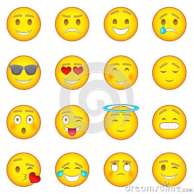 Smiles icons set, cartoon style Vector Illustration