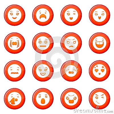 Smiles icons set red vector Vector Illustration