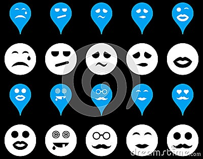 Smiles, map markers icons Stock Photo