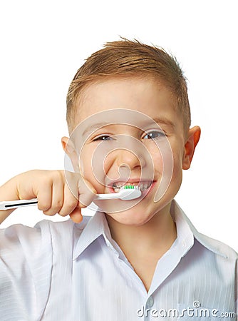 Smiley boy cleans a teeth Stock Photo