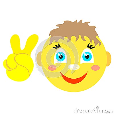 Smiley boy with Victoria gesture, V. Vector Illustration