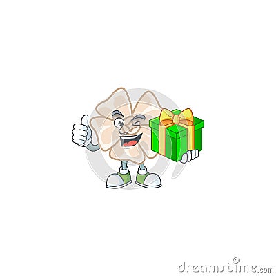 Smiley chinese white flower character with gift box Vector Illustration