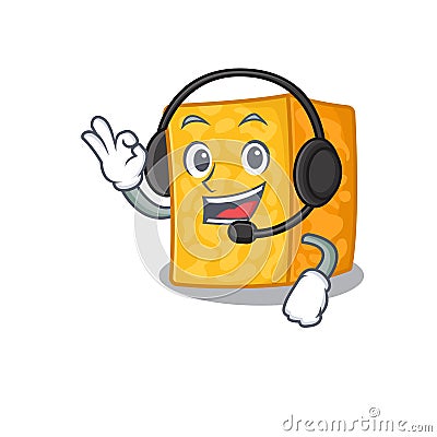 Smiley colby jack cheese cartoon character design wearing headphone Vector Illustration
