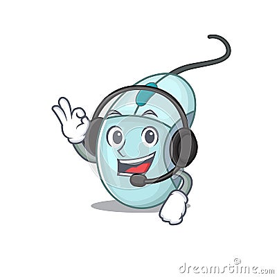 Smiley computer mouse cartoon character design wearing headphone Vector Illustration