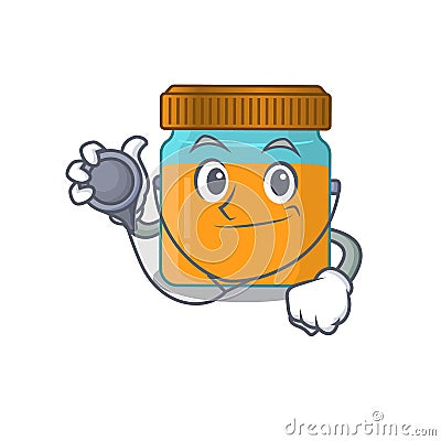 Smiley doctor cartoon character of honey jar with tools Vector Illustration