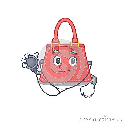 Smiley doctor cartoon character of women handbag with tools Vector Illustration