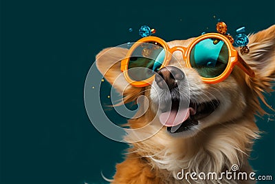 A smiley dog with cute glasses, radiating joy and charm Stock Photo