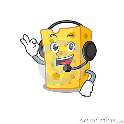 Smiley emmental cheese cartoon character design wearing headphone Vector Illustration