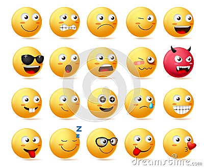 Smiley emoji side view set vector. Smileys emoticon or icon face character. Vector Illustration