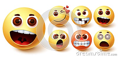 Smiley emoticon vector set. Smileys emoji faces in different facial expressions and feelings Vector Illustration