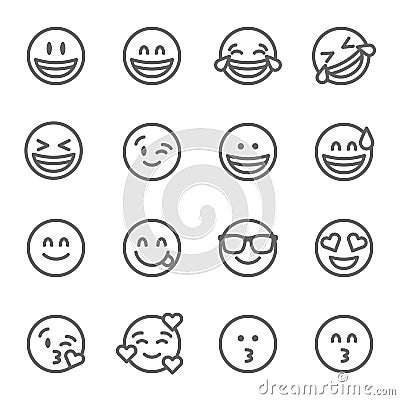 Smiley Face Emoji Vector Line Icon Set. Contains such Icons as Grinning Face, Smiling Face , Savoring and more. Expanded Stroke Vector Illustration