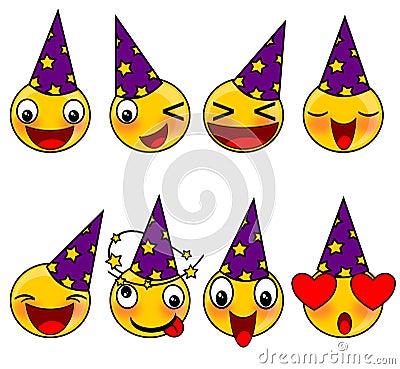 Smiley face emoticons birthday illustrations set Vector Illustration