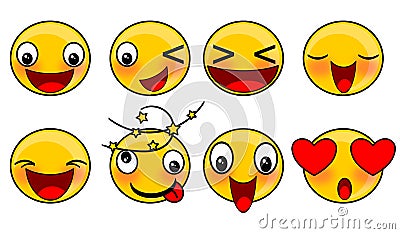 Smiley face emoticons illustrations set Vector Illustration