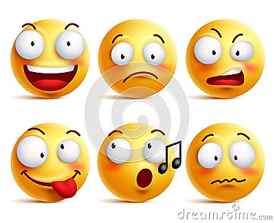 Smiley face icons or emoticons with set of different facial expressions Vector Illustration