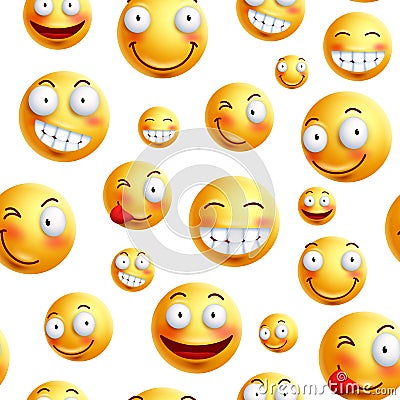 Smiley face pattern vector background. Continuous, endless or seamless smileys pattern Vector Illustration