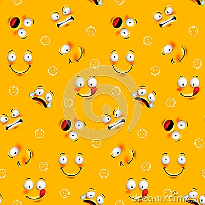 Smiley face seamless pattern with funny facial expressions Vector Illustration