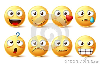 Smiley face vector character set. Smiley emoticons and emoji with different facial expression Vector Illustration